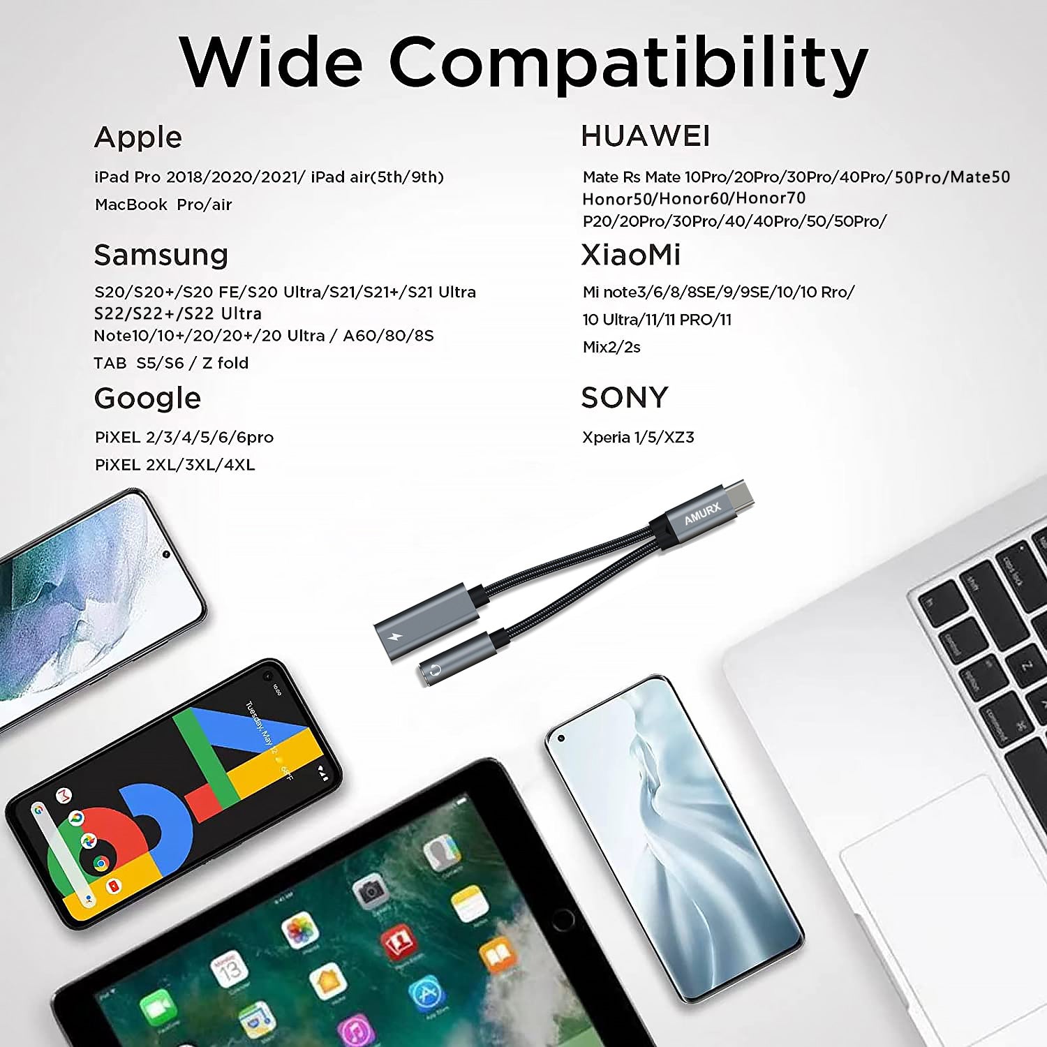 Amurx 2 - in - 1 USB - C to 3.5mm Headphone & Charger Adapter – Type - C to AUX with 60W PD Fast Charging, Compatible with Samsung Galaxy S24/S23/S22 & Google Pixel 7/6 by Amurx | Electronics > Electronics Accessories > Adapters | Amurx