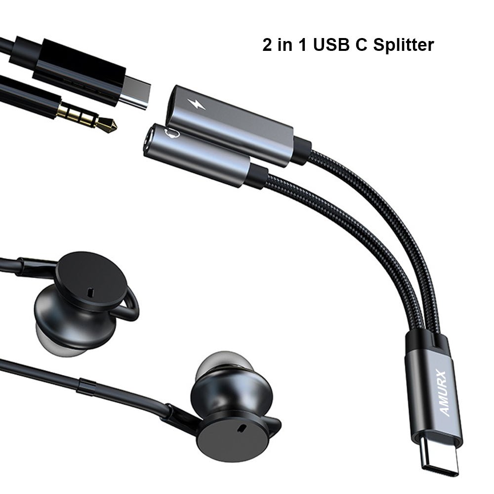 Amurx 2 - in - 1 USB - C to 3.5mm Headphone & Charger Adapter – Type - C to AUX with 60W PD Fast Charging, Compatible with Samsung Galaxy S24/S23/S22 & Google Pixel 7/6 by Amurx | Electronics > Electronics Accessories > Adapters | Amurx