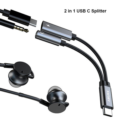 Amurx 2 - in - 1 USB - C to 3.5mm Headphone & Charger Adapter – Type - C to AUX with 60W PD Fast Charging, Compatible with Samsung Galaxy S24/S23/S22 & Google Pixel 7/6 by Amurx | Electronics > Electronics Accessories > Adapters | Amurx