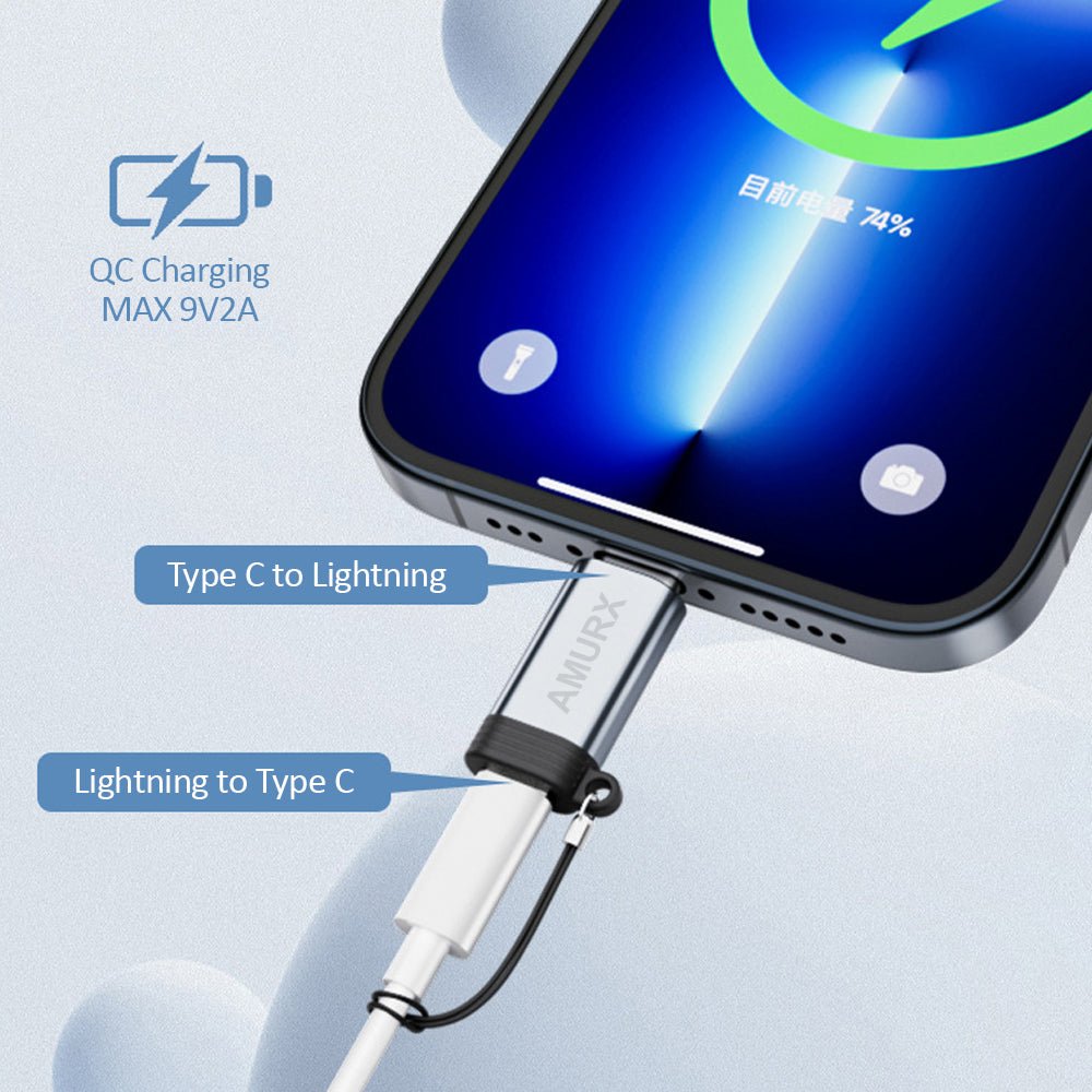 Amurx Lightning Female to USB - C Male Adapter 2 - Pack – Charging & Data Transfer Connector for iPhone 15 Series, iPad Air & Samsung Devices (Not for Audio/OTG) by Amurx | Electronics > Electronics Accessories > Adapters | Amurx