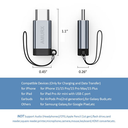 Amurx Lightning Female to USB - C Male Adapter 2 - Pack – Charging & Data Transfer Connector for iPhone 15 Series, iPad Air & Samsung Devices (Not for Audio/OTG) by Amurx | Electronics > Electronics Accessories > Adapters | Amurx