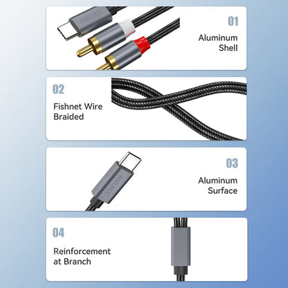 Amurx USB - C to 2RCA Audio Cable – Type - C to Stereo RCA Jack Adapter for Speakers, Amplifiers, Home Theater & Car Audio Systems by Amurx | Electronics > Electronics Accessories > Cables | Amurx