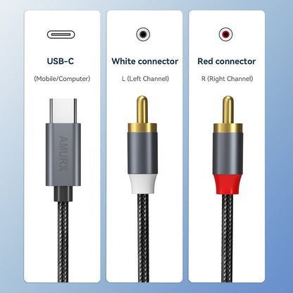Amurx USB - C to 2RCA Audio Cable – Type - C to Stereo RCA Jack Adapter for Speakers, Amplifiers, Home Theater & Car Audio Systems by Amurx | Electronics > Electronics Accessories > Cables | Amurx