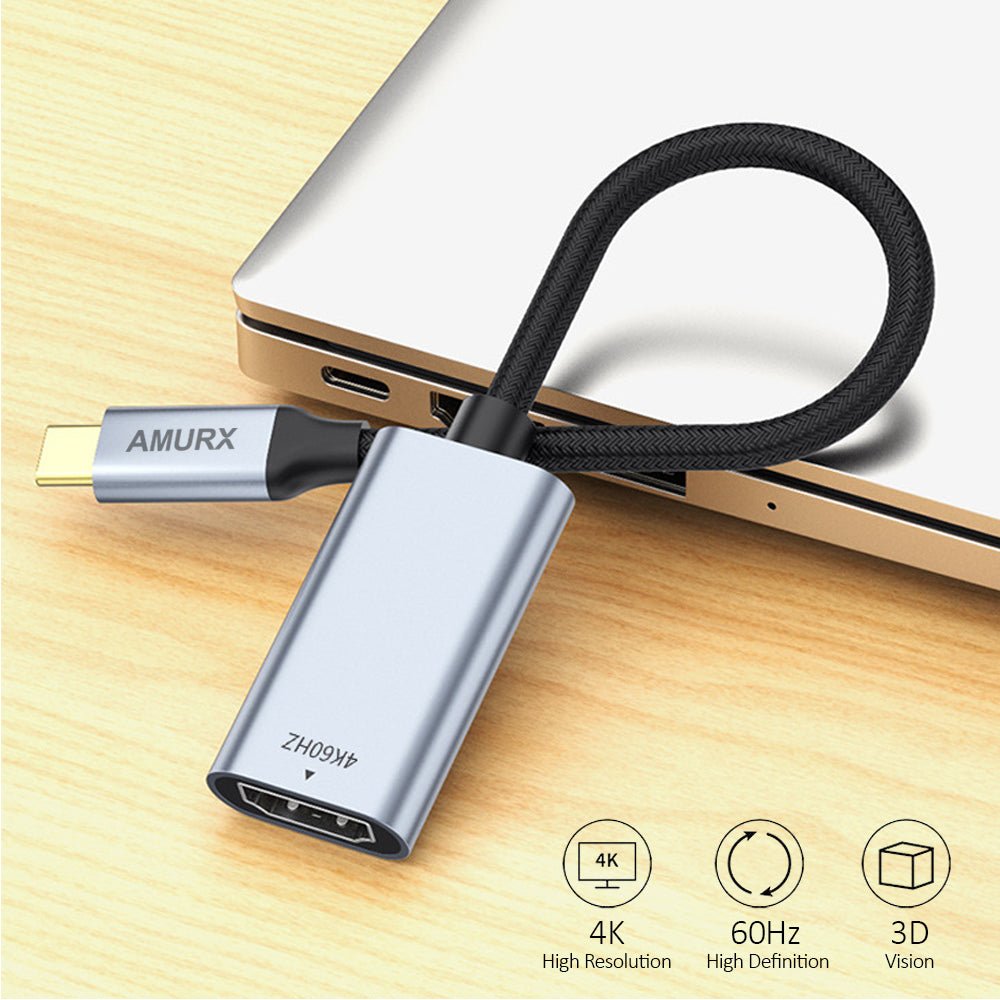 Amurx USB - C to HDMI Adapter 4K@60Hz – Type C (Thunderbolt 3/4) HDMI Converter for Monitor, MacBook, iPad, iMac, iPhone 15 Pro/Max & Mor by Amurx | Electronics > Electronics Accessories > Adapters | Amurx