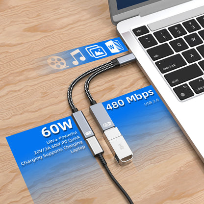 Amurx USB - C to USB Adapter – 2 - in - 1 USB - C Splitter with 60W PD Fast Charging & USB - A Port, OTG Compatible with iPhone 15, iPad Pro, Samsung S23/S22, Chromecast by Amurx | Electronics > Electronics Accessories > Adapters | Amurx