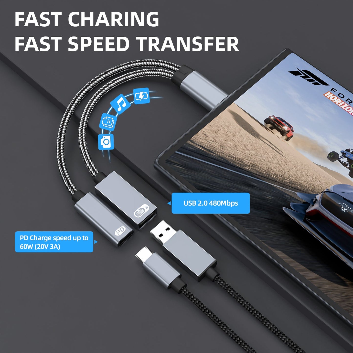 Amurx USB - C to USB Adapter – 2 - in - 1 USB - C Splitter with 60W PD Fast Charging & USB - A Port, OTG Compatible with iPhone 15, iPad Pro, Samsung S23/S22, Chromecast by Amurx | Electronics > Electronics Accessories > Adapters | Amurx