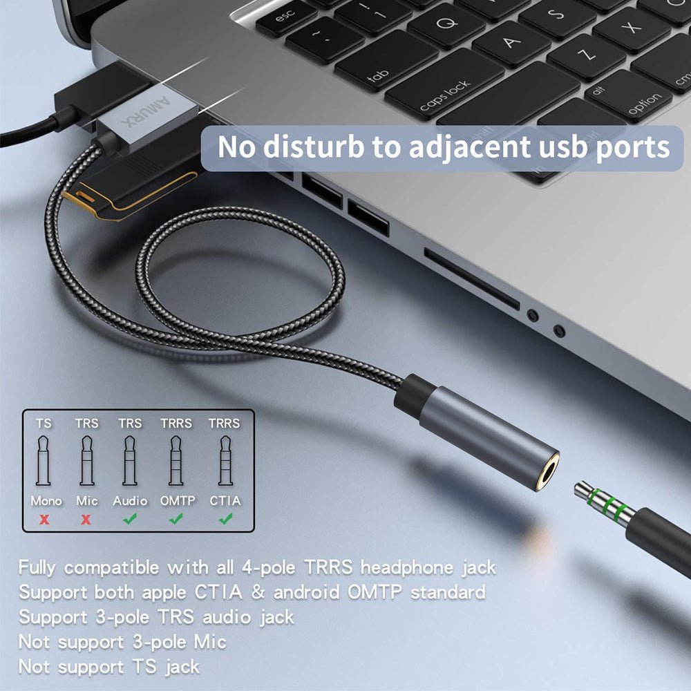 Amurx USB to 3.5mm Audio Adapter – 2 - in - 1 USB External Sound Card with DAC, TRRS Jack Support for Headphones, PC, Laptop, MacBook, PS5 & PS4 by Amurx | Electronics > Electronics Accessories > Audio & Video Accessories > Audio Adapters | Amurx