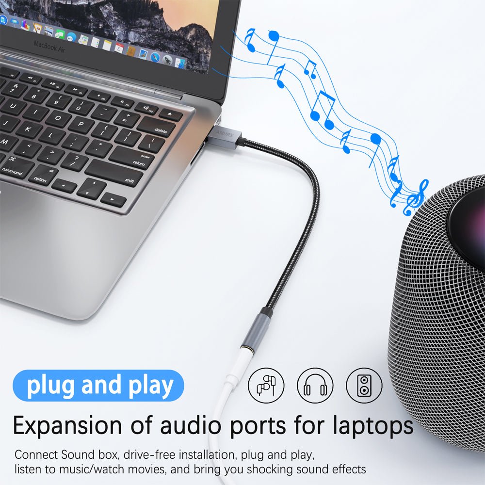 Amurx USB to 3.5mm Audio Adapter – 2 - in - 1 USB External Sound Card with DAC, TRRS Jack Support for Headphones, PC, Laptop, MacBook, PS5 & PS4 by Amurx | Electronics > Electronics Accessories > Audio & Video Accessories > Audio Adapters | Amurx