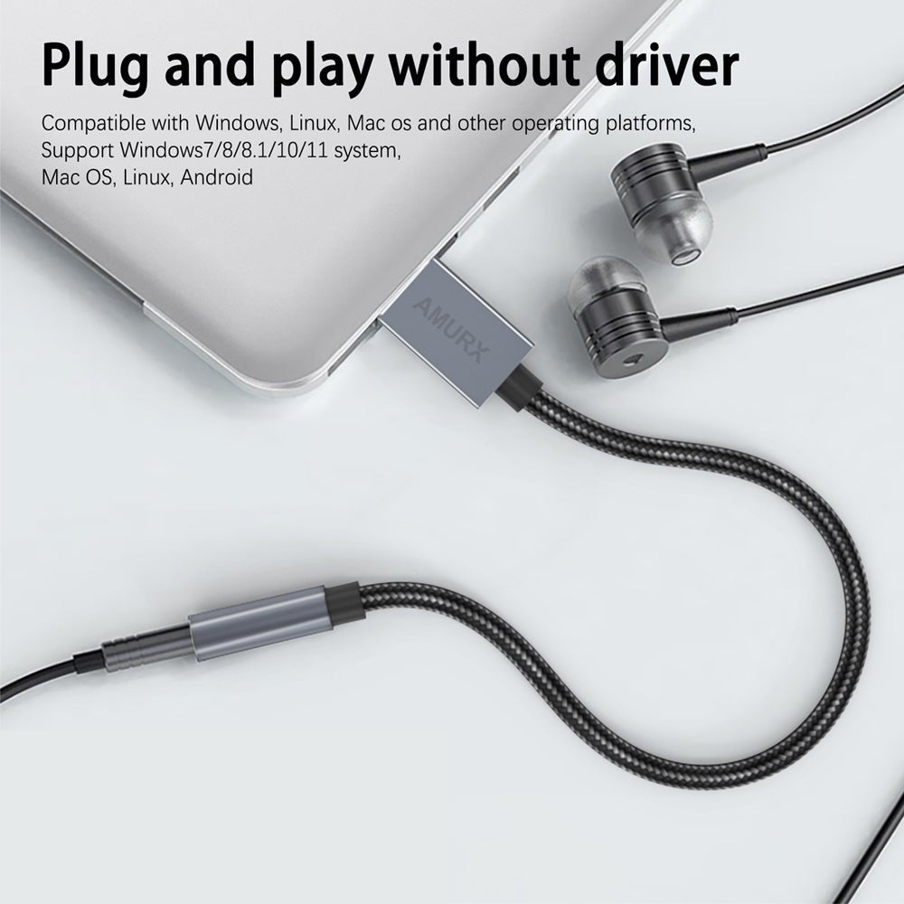 Amurx USB to 3.5mm Audio Adapter – 2 - in - 1 USB External Sound Card with DAC, TRRS Jack Support for Headphones, PC, Laptop, MacBook, PS5 & PS4 by Amurx | Electronics > Electronics Accessories > Audio & Video Accessories > Audio Adapters | Amurx