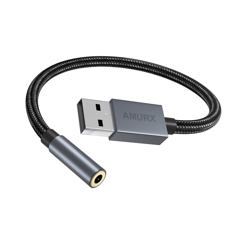 Amurx USB to 3.5mm Audio Adapter – 2 - in - 1 USB External Sound Card with DAC, TRRS Jack Support for Headphones, PC, Laptop, MacBook, PS5 & PS4 by Amurx | Electronics > Electronics Accessories > Audio & Video Accessories > Audio Adapters | Amurx