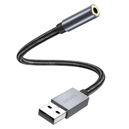 Amurx USB to 3.5mm Audio Adapter – 2 - in - 1 USB External Sound Card with DAC, TRRS Jack Support for Headphones, PC, Laptop, MacBook, PS5 & PS4 by Amurx | Electronics > Electronics Accessories > Audio & Video Accessories > Audio Adapters | Amurx