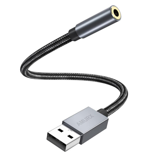 Amurx USB to 3.5mm Audio Adapter – 2 - in - 1 USB External Sound Card with DAC, TRRS Jack Support for Headphones, PC, Laptop, MacBook, PS5 & PS4 by Amurx | Electronics > Electronics Accessories > Audio & Video Accessories > Audio Adapters | Amurx