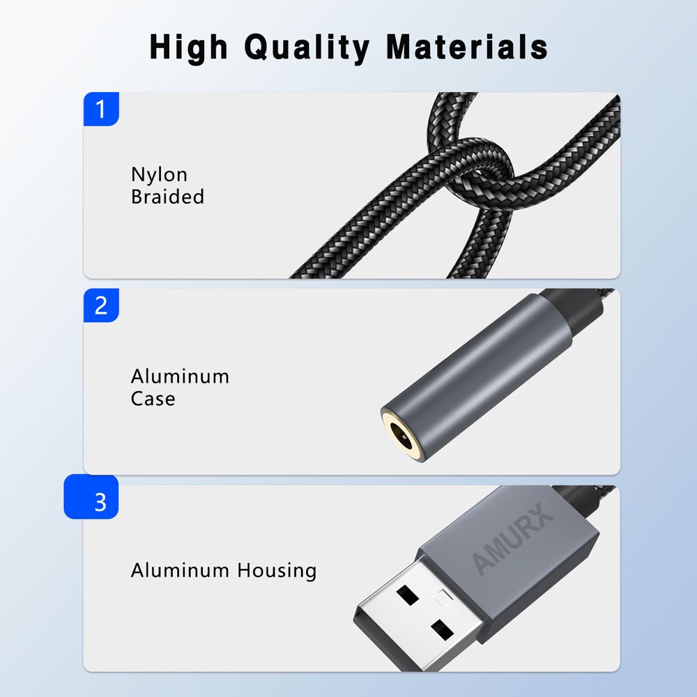 Amurx USB to 3.5mm Audio Adapter – 2 - in - 1 USB External Sound Card with DAC, TRRS Jack Support for Headphones, PC, Laptop, MacBook, PS5 & PS4 by Amurx | Electronics > Electronics Accessories > Audio & Video Accessories > Audio Adapters | Amurx