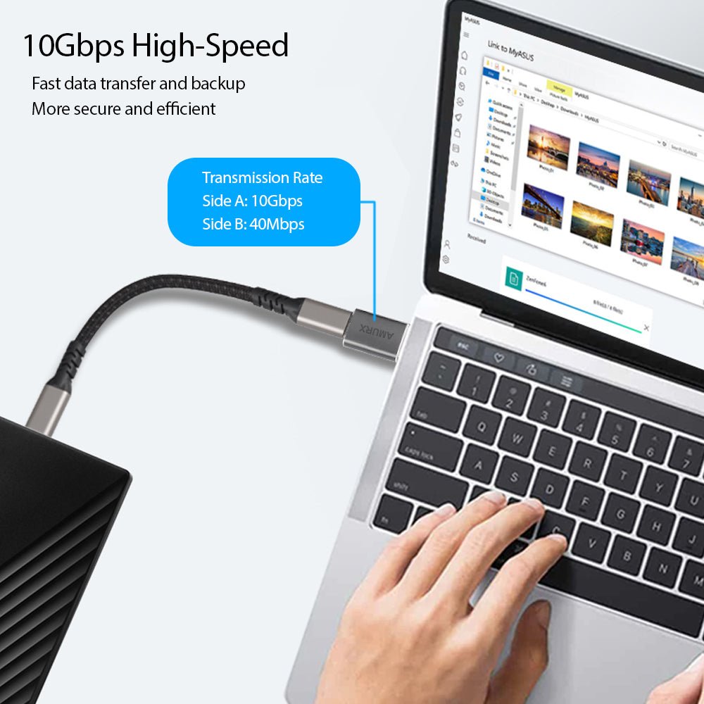 Amurx USB to USB - C Adapter – 2 - in - 1 USB - C Male to USB 3.2 Female + USB - C Female to USB - A Male, 10Gbps Thunderbolt Compatible with iPhone 16/15, MacBook, iPad, Samsung Galaxy by Amurx | Electronics > Electronics Accessories > Adapters | Amurx