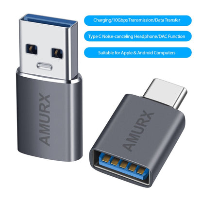 Amurx USB to USB - C Adapter – 2 - in - 1 USB - C Male to USB 3.2 Female + USB - C Female to USB - A Male, 10Gbps Thunderbolt Compatible with iPhone 16/15, MacBook, iPad, Samsung Galaxy by Amurx | Electronics > Electronics Accessories > Adapters | Amurx