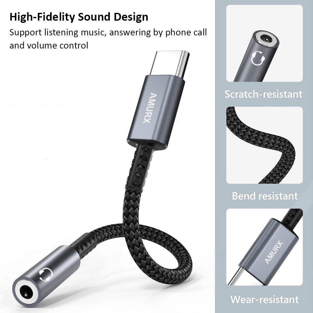 Amurx USB Type C to 3.5mm Headphone Jack Adapter – USB C to Aux Audio Dongle with Smart DAC Chip for Android, Samsung, Pixel, iPad & More by Amurx | Electronics > Electronics Accessories > Adapters | Amurx