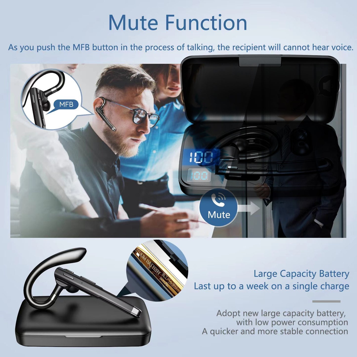 Kamon K520 Wireless Bluetooth 5.1 Earbuds with Mic & Charging Case – Hands - Free Headset for Driving & Office – Compatible with iPhone & Android by Kamon | Electronics > Audio > headphones | Amurx