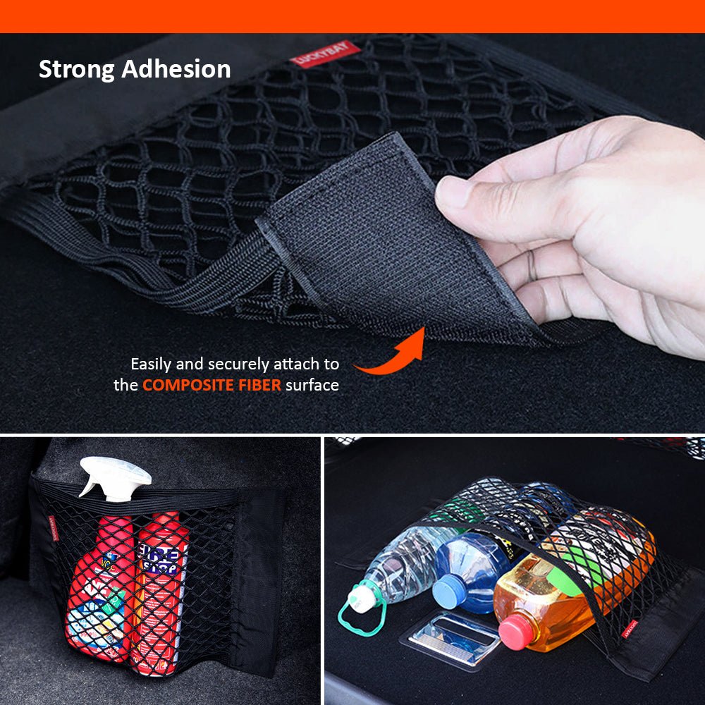 Luckybay 2 Pack Universal Car Mesh Cargo Net – Trunk Storage Organizer Pouch with Wall Sticker Mount for Cars & Trucks by Luckybay | Vehicles & Parts > Vehicle Parts & Accessories > Vehicle Interior Accessories > Vehicle Organizers | Amurx