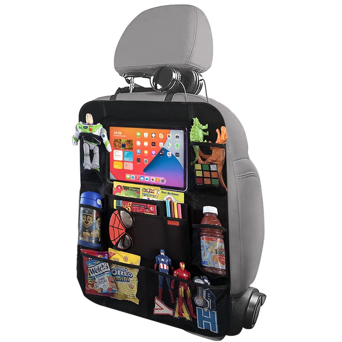 Luckybay Car Backseat Organizer, Kids Kick Mats with 10" Tablet Holder & 9 Storage Pockets – Waterproof, Durable Travel Accessories (18" x 26.8") by Luckybay | Vehicles & Parts > Vehicle Parts & Accessories > Vehicle Interior Accessories > Vehicle Organizers | Amurx