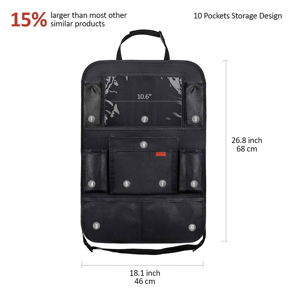 Luckybay Car Backseat Organizer, Kids Kick Mats with 10" Tablet Holder & 9 Storage Pockets – Waterproof, Durable Travel Accessories (18" x 26.8") by Luckybay | Vehicles & Parts > Vehicle Parts & Accessories > Vehicle Interior Accessories > Vehicle Organizers | Amurx