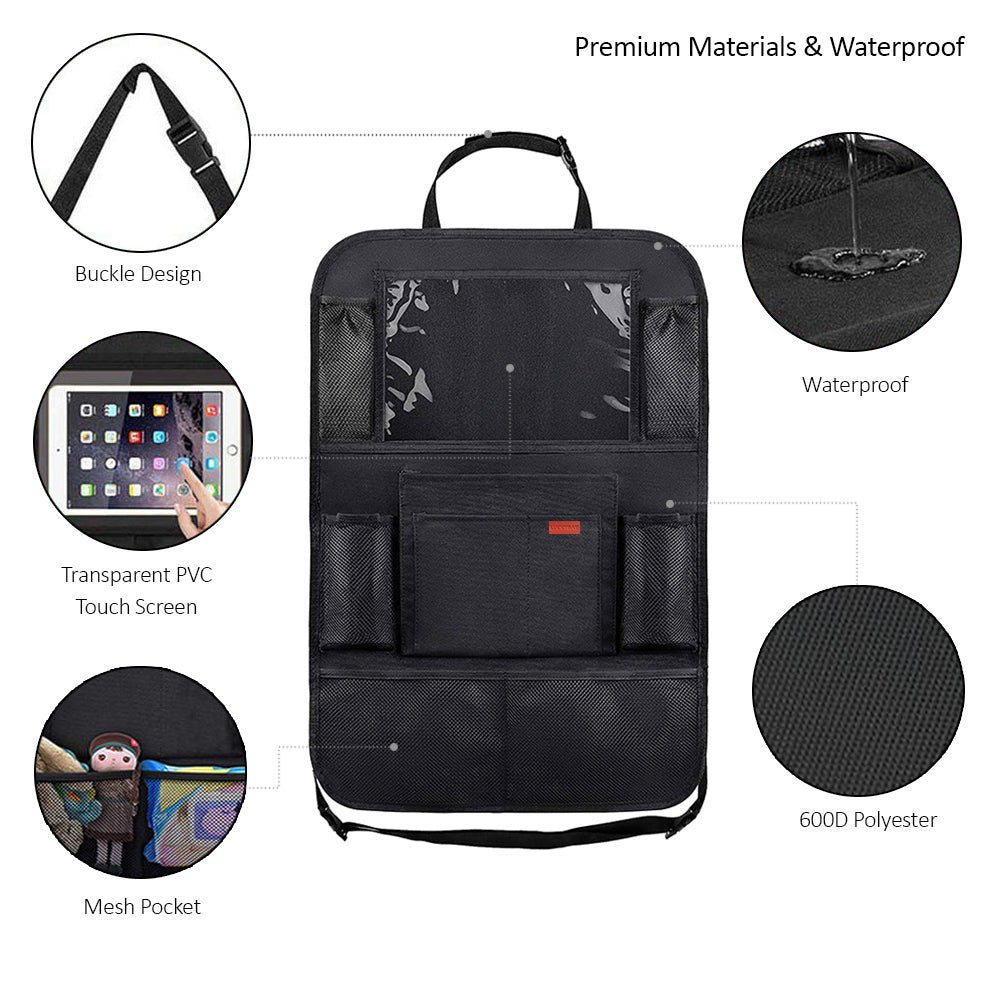 Luckybay Car Backseat Organizer, Kids Kick Mats with 10" Tablet Holder & 9 Storage Pockets – Waterproof, Durable Travel Accessories (18" x 26.8") by Luckybay | Vehicles & Parts > Vehicle Parts & Accessories > Vehicle Interior Accessories > Vehicle Organizers | Amurx