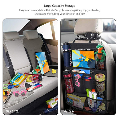 Luckybay Car Backseat Organizer, Kids Kick Mats with 10" Tablet Holder & 9 Storage Pockets – Waterproof, Durable Travel Accessories (18" x 26.8") by Luckybay | Vehicles & Parts > Vehicle Parts & Accessories > Vehicle Interior Accessories > Vehicle Organizers | Amurx