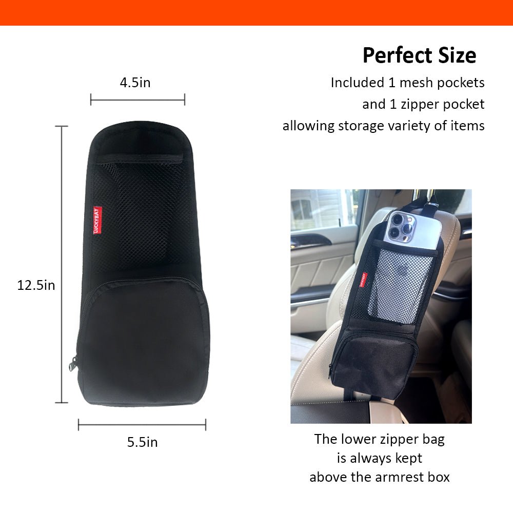 Luckybay Car Seat Side Organizer – Auto Seat Hanging Storage Bag with Mesh Pocket for Phones, Drinks & Essentials – Universal Fit for Cars, SUVs & Trucks by Luckybay | Automotive › Interior Accessories › Consoles & Organizers › Seat Back Organizers | Amurx
