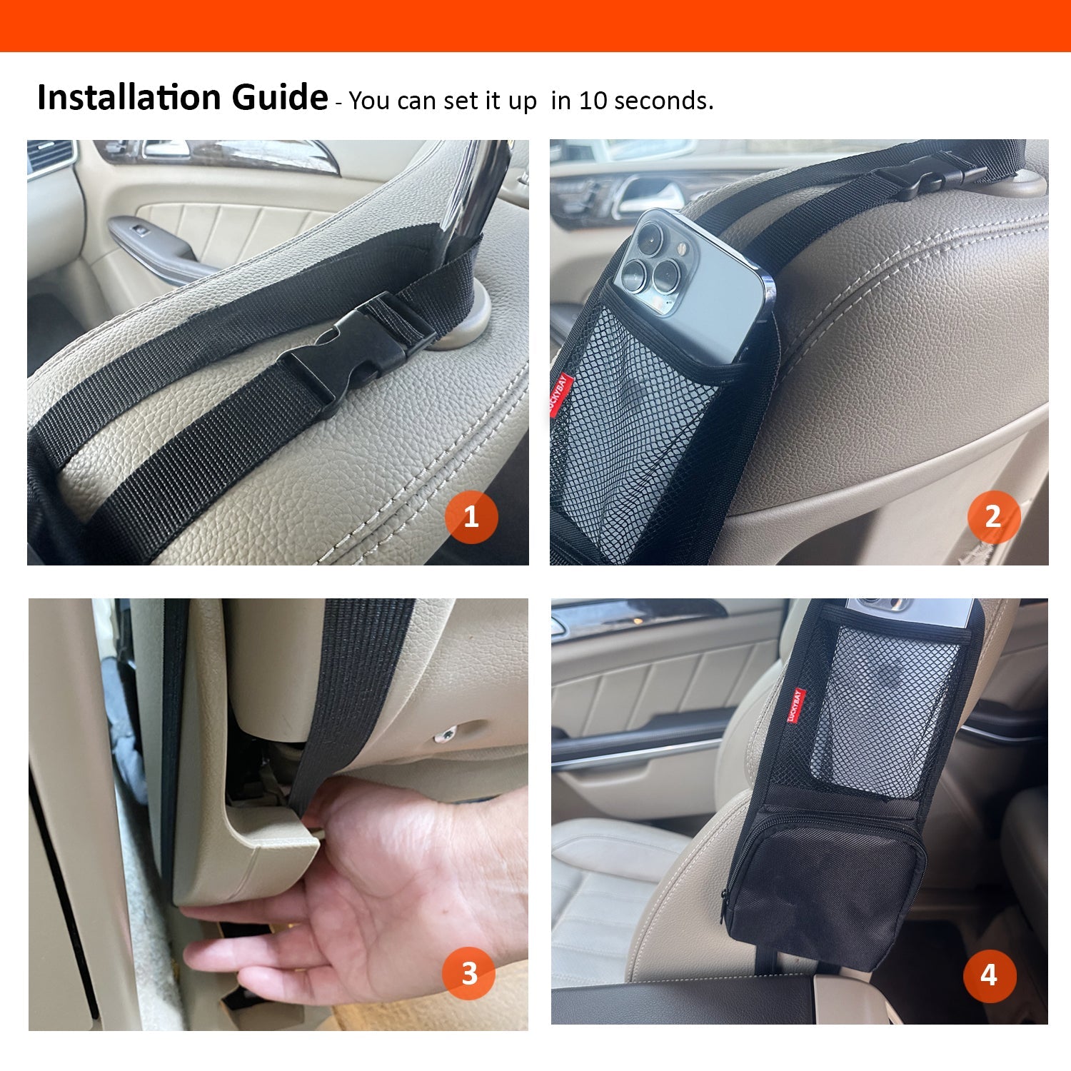 Luckybay Car Seat Side Organizer – Auto Seat Hanging Storage Bag with Mesh Pocket for Phones, Drinks & Essentials – Universal Fit for Cars, SUVs & Trucks by Luckybay | Automotive › Interior Accessories › Consoles & Organizers › Seat Back Organizers | Amurx