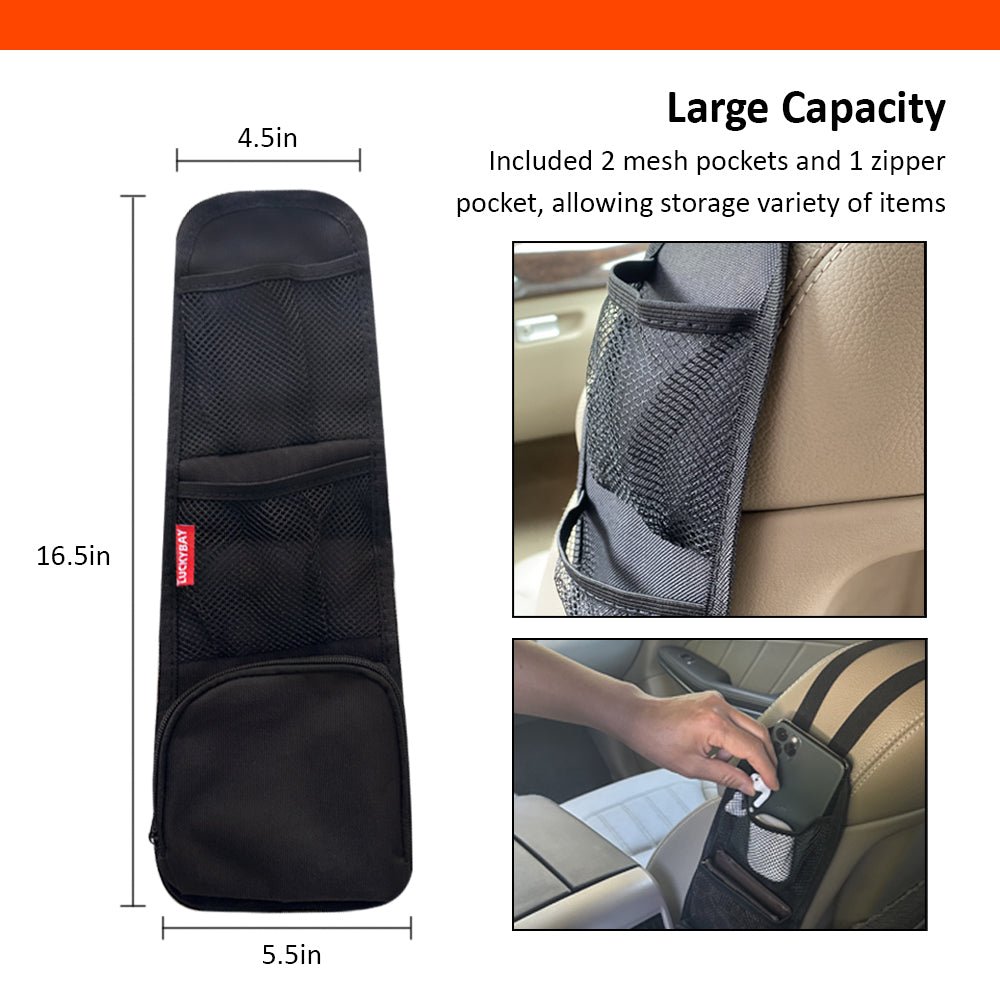 Luckybay Car Seat Side Organizer – Hanging Storage Bag with Mesh & Zipper Pockets for Phones, Drinks & Essentials – Universal Fit for Cars, SUVs & Trucks by Luckybay | Automotive › Interior Accessories › Consoles & Organizers › Seat Back Organizers | Amurx