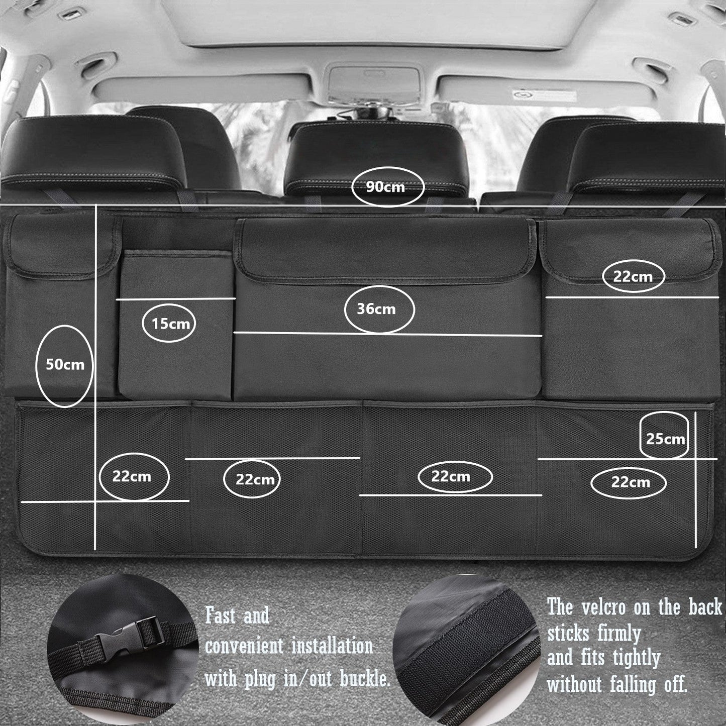 Luckybay Car Trunk Organizer – Extra - Large Hanging Storage Bag with 8 Pockets & Lids, Space - Saving Cargo Organizer for Cars, SUVs & Trucks by Luckybay | Vehicles & Parts > Vehicle Parts & Accessories > Vehicle Interior Accessories > Vehicle Organizers | Amurx