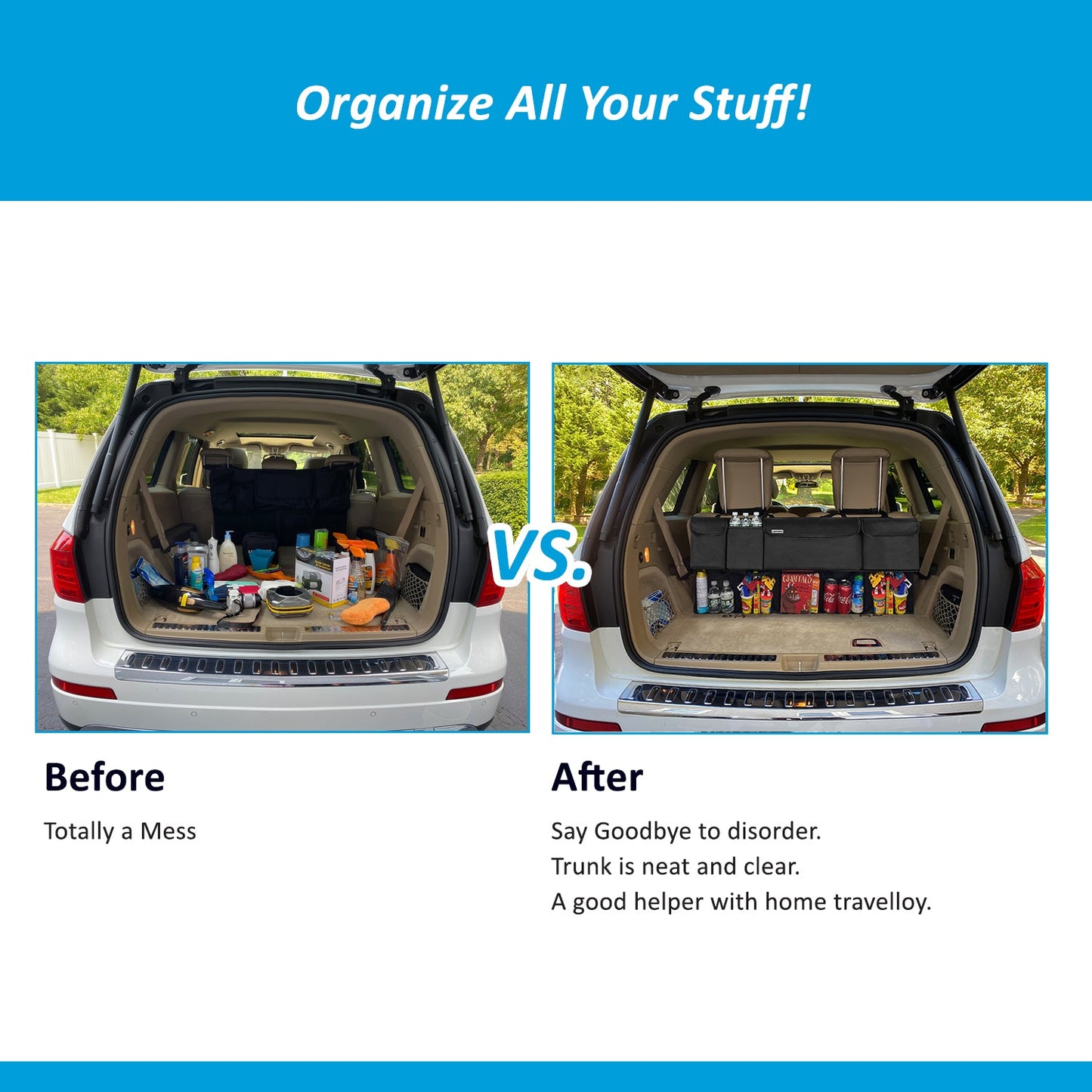 Luckybay Car Trunk Organizer – Extra - Large Hanging Storage Bag with 8 Pockets & Lids, Space - Saving Cargo Organizer for Cars, SUVs & Trucks by Luckybay | Vehicles & Parts > Vehicle Parts & Accessories > Vehicle Interior Accessories > Vehicle Organizers | Amurx