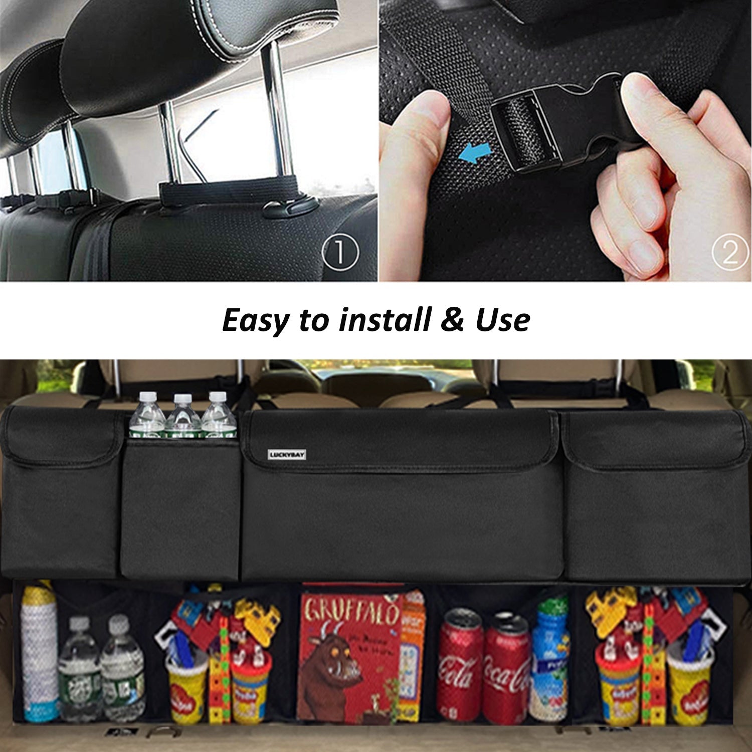 Luckybay Car Trunk Organizer – Extra - Large Hanging Storage Bag with 8 Pockets & Lids, Space - Saving Cargo Organizer for Cars, SUVs & Trucks by Luckybay | Vehicles & Parts > Vehicle Parts & Accessories > Vehicle Interior Accessories > Vehicle Organizers | Amurx