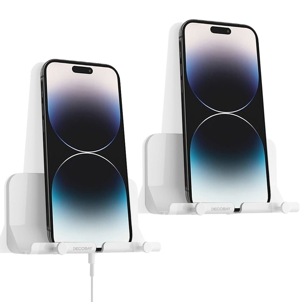 Luckybay D2 Wall Mount Phone Holder – Adhesive Hands - Free Stand with Cable Slot for Shower, Charging, RV – Compatible with iPhone, Smartphones, Keys & More by Luckybay | Wall Mount Phone Holders & Stands | Amurx