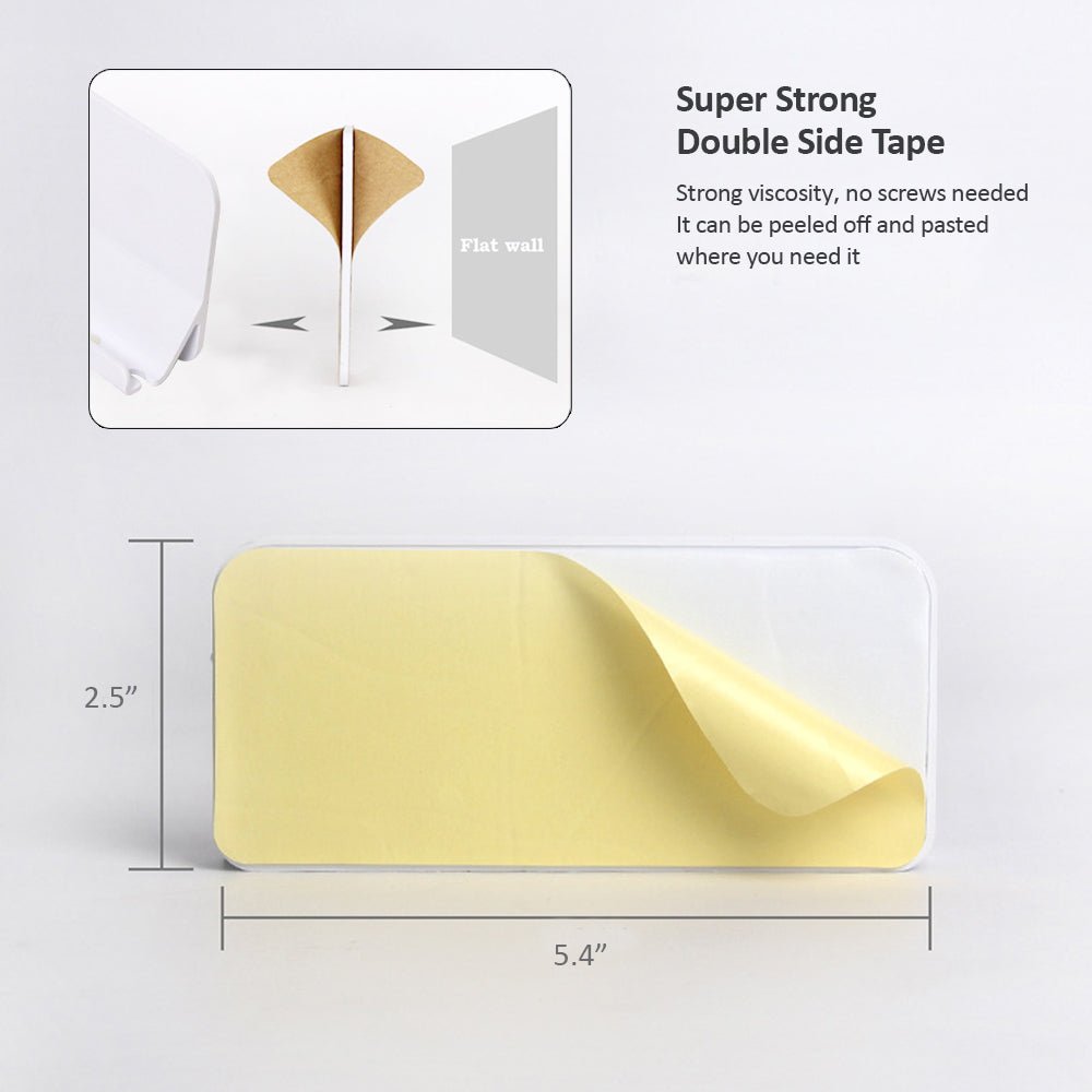 Luckybay D2 Wall Mount Phone Holder – Adhesive Hands - Free Stand with Cable Slot for Shower, Charging, RV – Compatible with iPhone, Smartphones, Keys & More by Luckybay | Wall Mount Phone Holders & Stands | Amurx