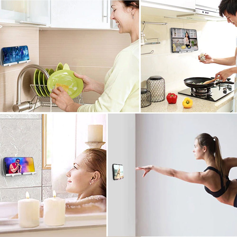 Luckybay D2 Wall Mount Phone Holder – Adhesive Hands - Free Stand with Cable Slot for Shower, Charging, RV – Compatible with iPhone, Smartphones, Keys & More by Luckybay | Wall Mount Phone Holders & Stands | Amurx