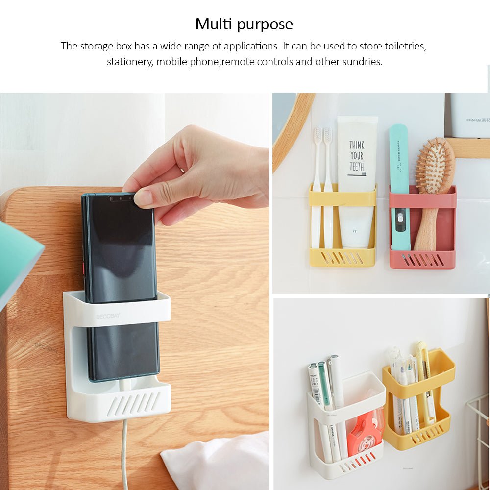 Luckybay D5 Wall Mount Phone Holder – Adhesive Storage Box with Cable Hole for Charging Phones, TV Remotes & Accessories – Bedside Multipurpose Organizer by Luckybay | Wall Mount Phone Holders & Stands | Amurx