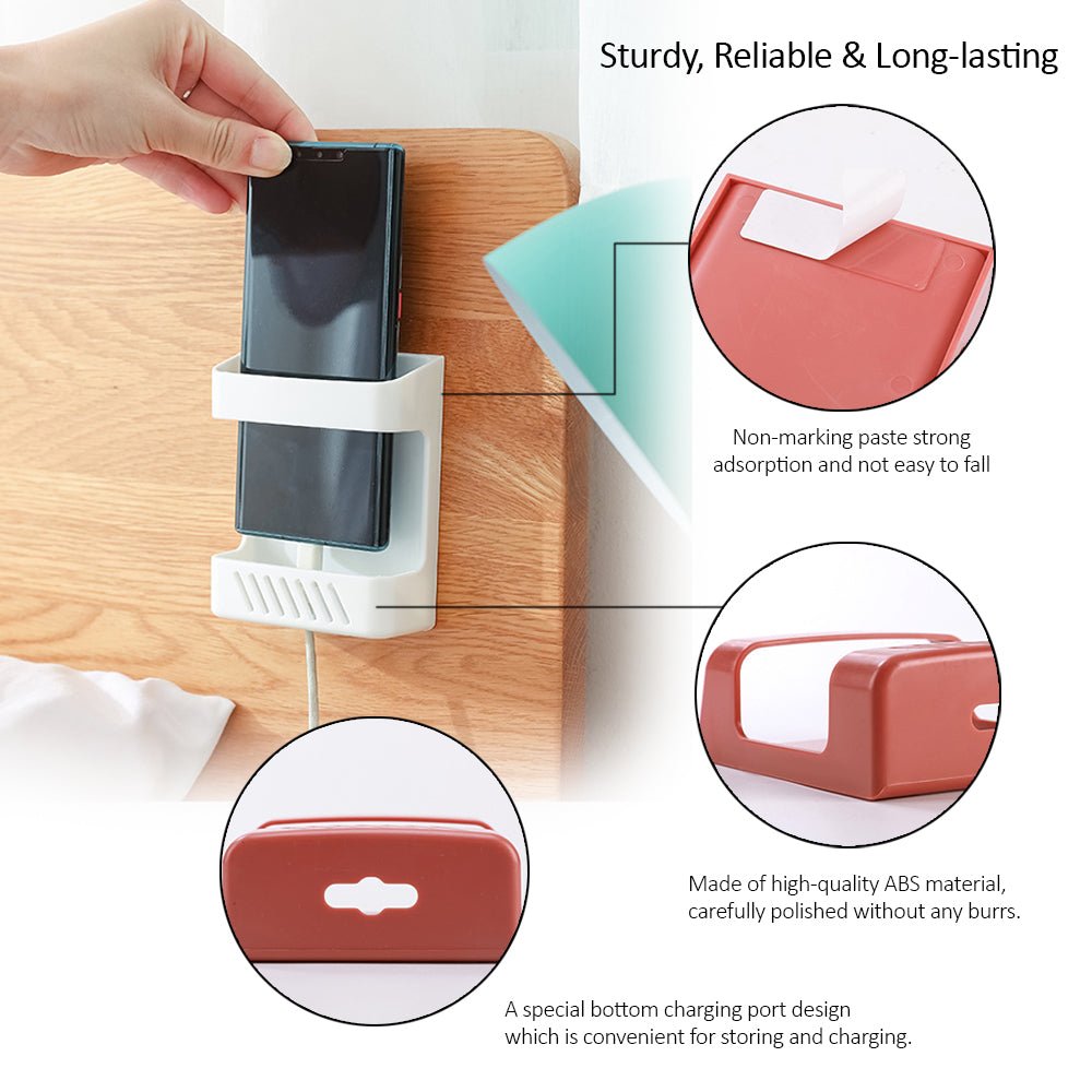 Luckybay D5 Wall Mount Phone Holder – Adhesive Storage Box with Cable Hole for Charging Phones, TV Remotes & Accessories – Bedside Multipurpose Organizer by Luckybay | Wall Mount Phone Holders & Stands | Amurx