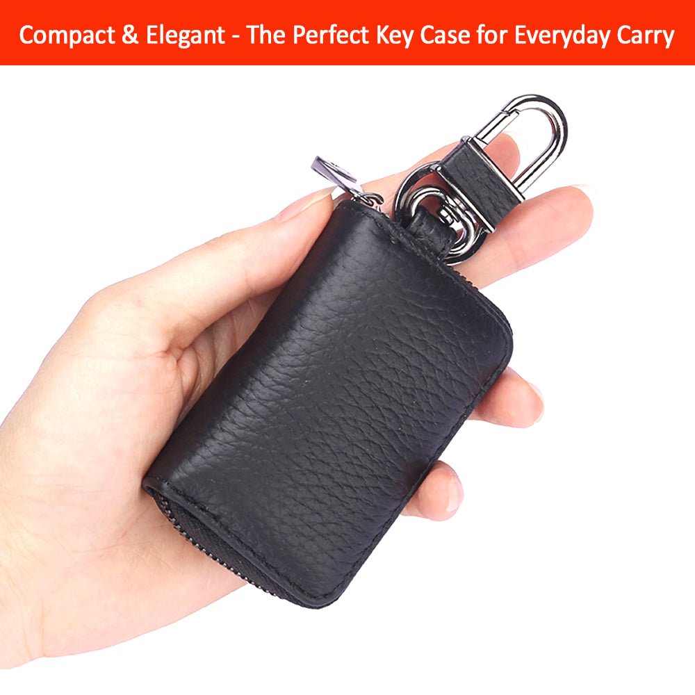 Luckybay Leather Car Key Case Holder – Compact Auto Key Fob Protector Pouch with Zipper for Smart Keys, Folding Keys, Coins – Keychain Wallet for Men & Women by Luckybay | Apparel & Accessories > Handbag & Wallet Accessories > Keychains & Keyrings | Amurx