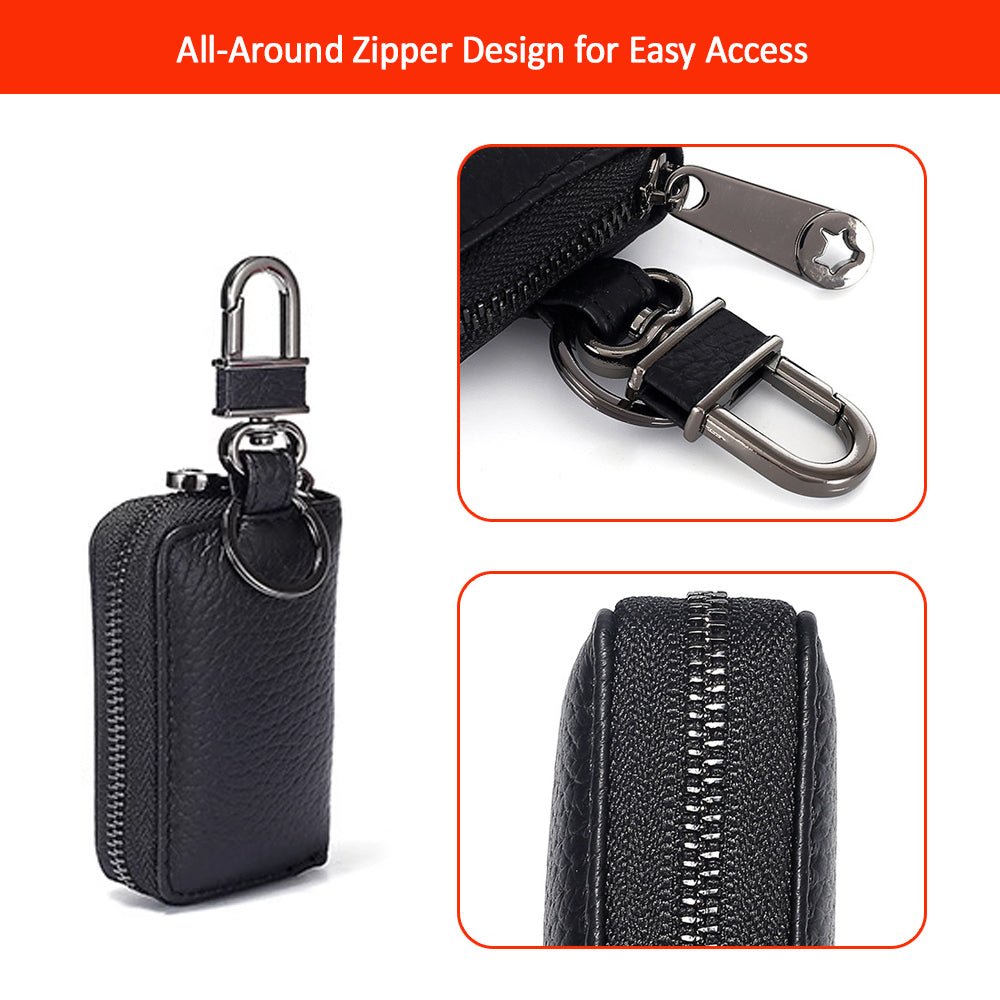 Luckybay Leather Car Key Case Holder – Compact Auto Key Fob Protector Pouch with Zipper for Smart Keys, Folding Keys, Coins – Keychain Wallet for Men & Women by Luckybay | Apparel & Accessories > Handbag & Wallet Accessories > Keychains & Keyrings | Amurx