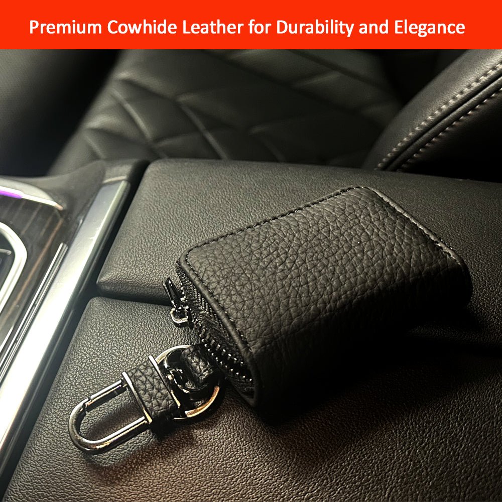Luckybay Leather Car Key Case Holder – Compact Auto Key Fob Protector Pouch with Zipper for Smart Keys, Folding Keys, Coins – Keychain Wallet for Men & Women by Luckybay | Apparel & Accessories > Handbag & Wallet Accessories > Keychains & Keyrings | Amurx