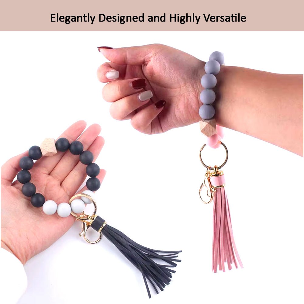 Luckybay Silicone Beaded Keychain Bracelet for Women – Stylish Car Key Ring Wristlet with Tassel, Waterproof, Lightweight & Comfortable by Luckybay | Apparel & Accessories > Handbag & Wallet Accessories > Keychains & Keyrings | Amurx