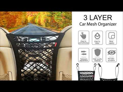 Luckybay 3-Layer Car Mesh Organizer – Seat Back Net Barrier for Pets & Kids, Between Seat Purse Holder & Universal Car Storage Mesh for SUV/Truck
