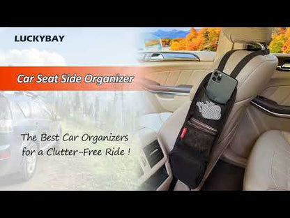 Luckybay Car Seat Side Organizer – Hanging Storage Bag with Mesh & Zipper Pockets for Phones, Drinks & Essentials – Universal Fit for Cars, SUVs & Trucks