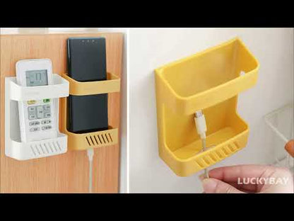 Luckybay D5 Wall Mount Phone Holder – Adhesive Storage Box with Cable Hole for Charging Phones, TV Remotes & Accessories – Bedside Multipurpose Organizer